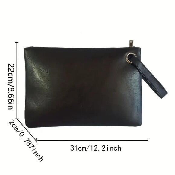 Matte Black Large Envelope Clutch Bag Wristlet Chic & Elegant Vegan Leather - Picture 6 of 8